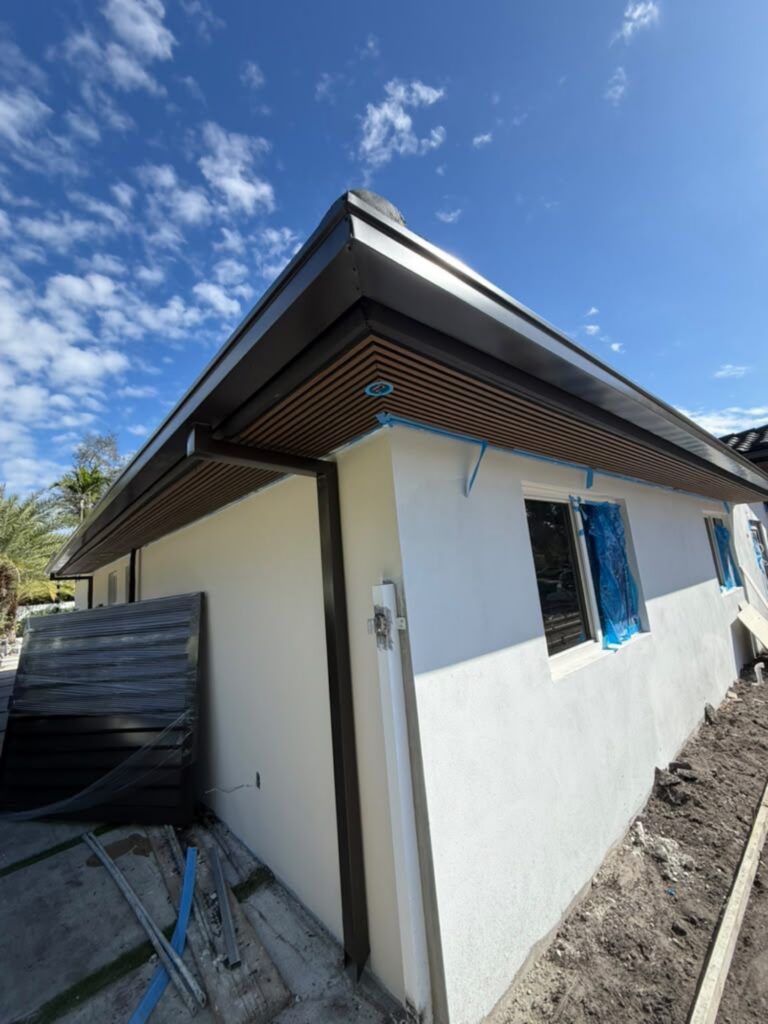 Gutter replacement finished on a house in Miami, Florida