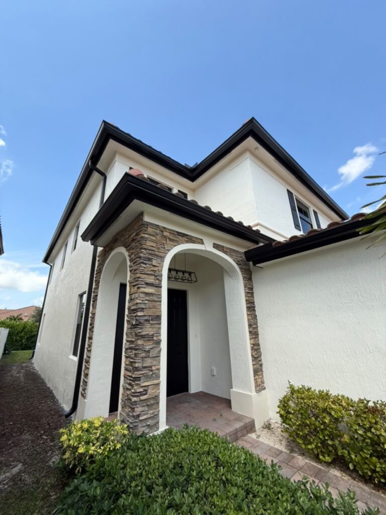 Gutter replacement finished on a house in Miami, Florida