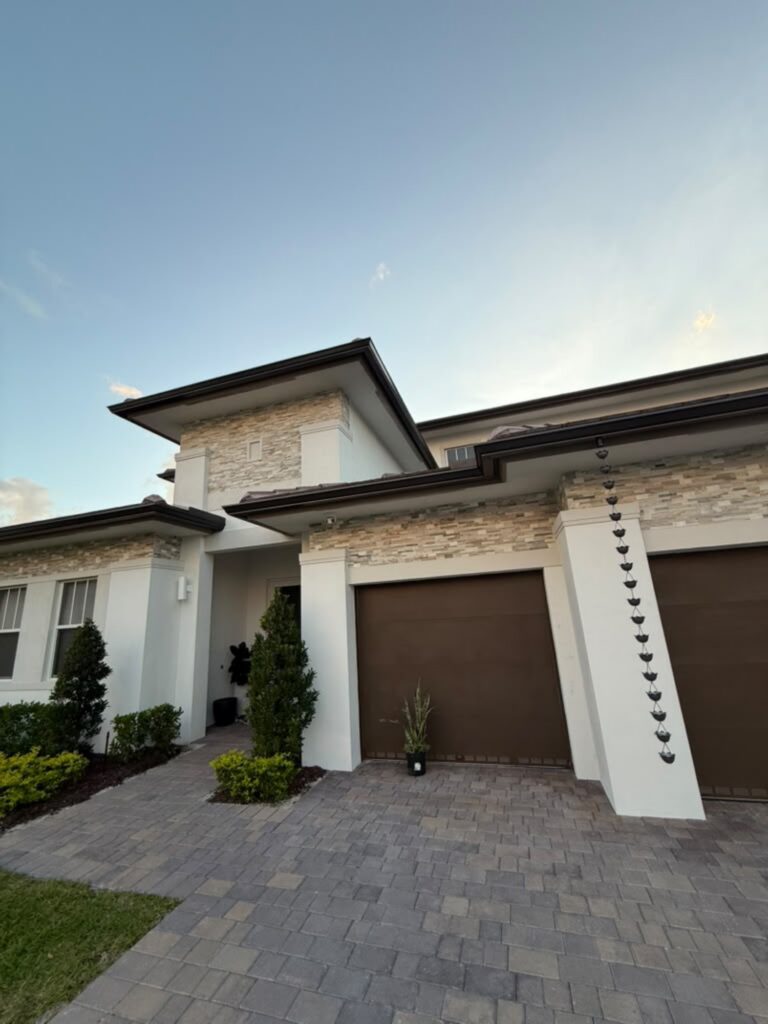 Gutter replacement finished on a house in Miami, Florida
