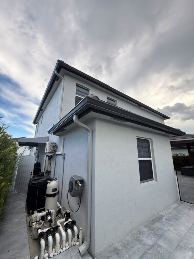 Gutter replacement finished on a house in Miami, Florida